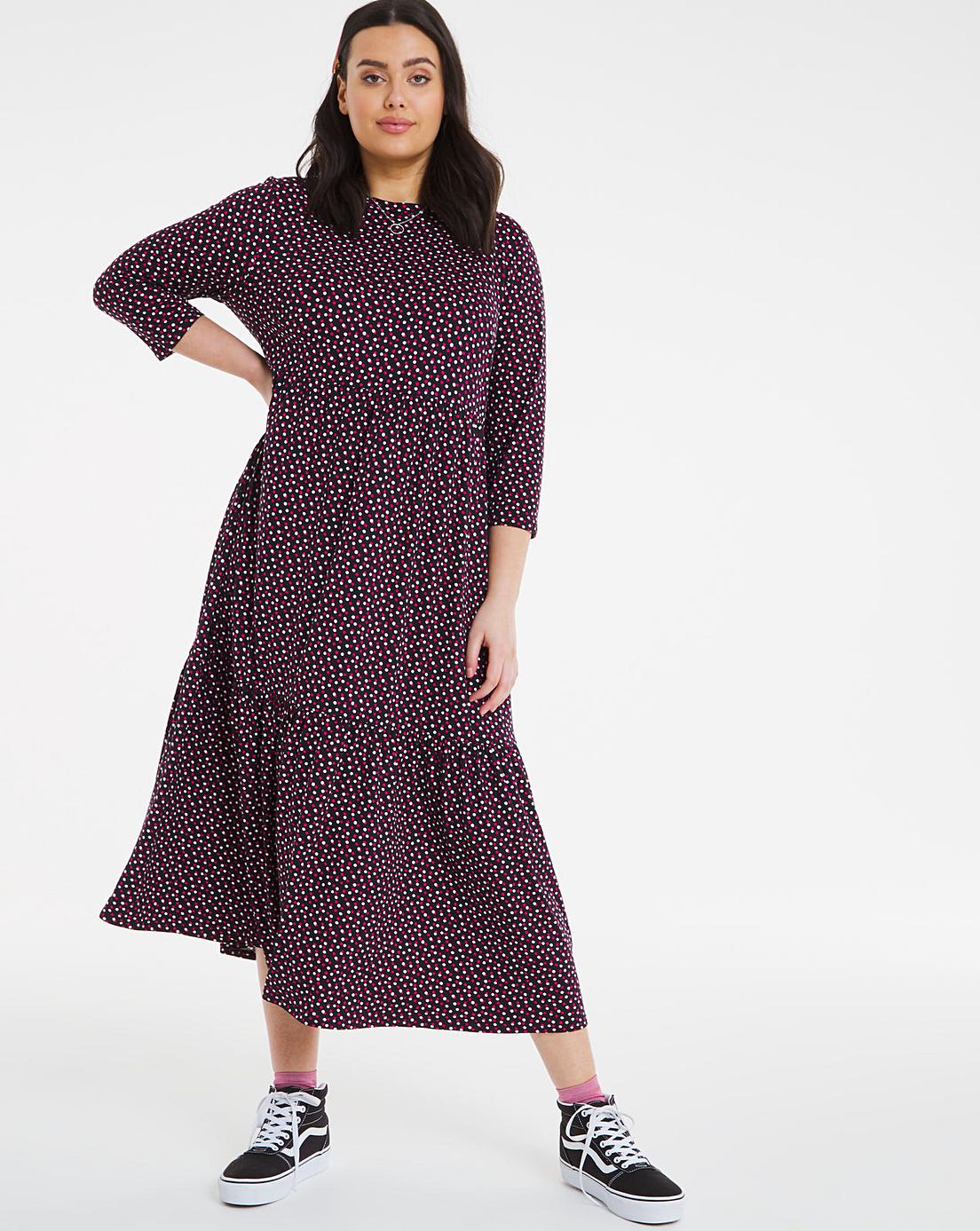 Soft Touch Spot Tiered Midi Dress | Simply Be