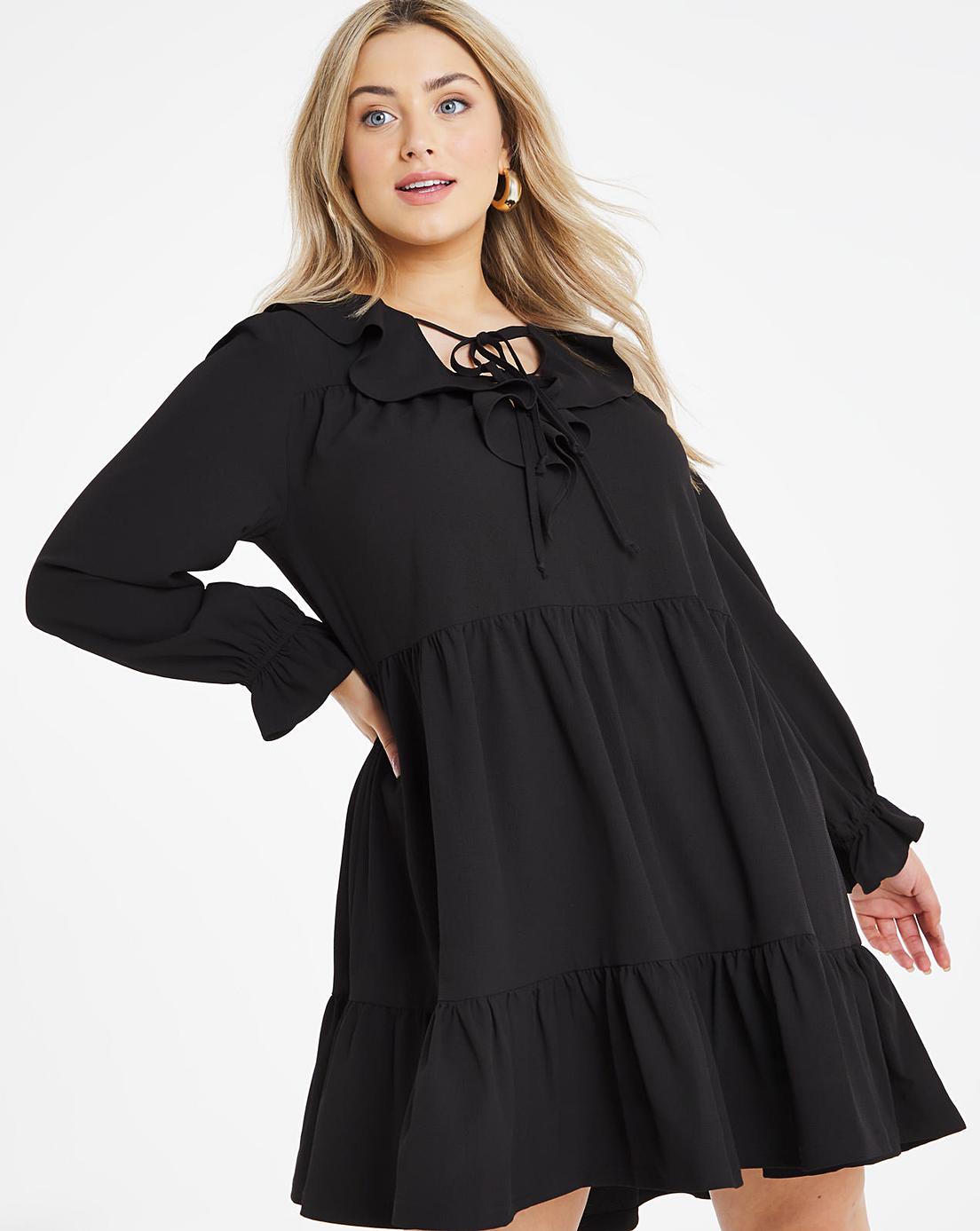 Ruffle V Neck Tiered Smock Dress | Simply Be