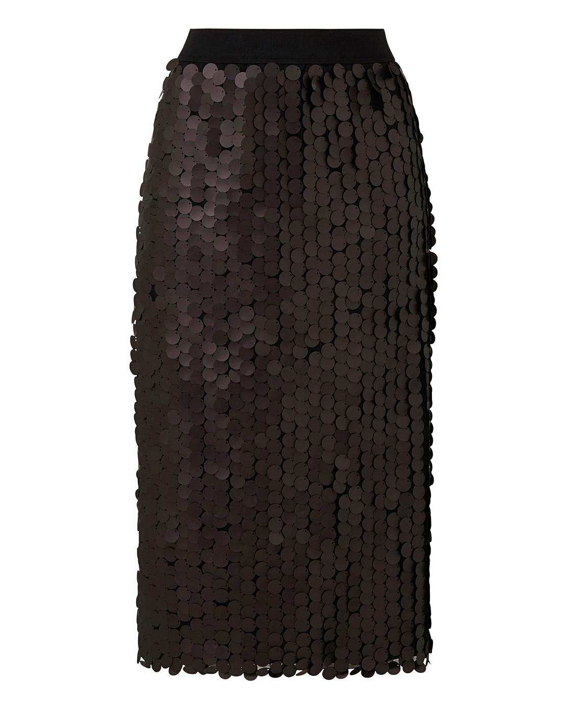 Black Disc Sequin Pencil Skirt | Simply Be