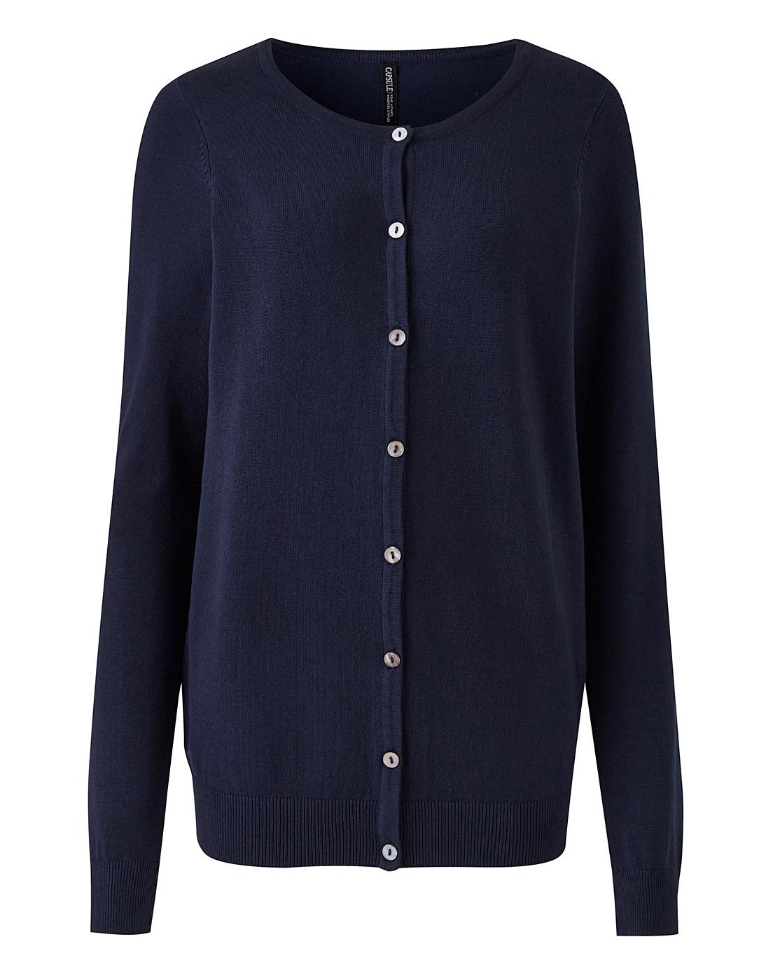 Navy Crew Neck Cardigan | Fashion World