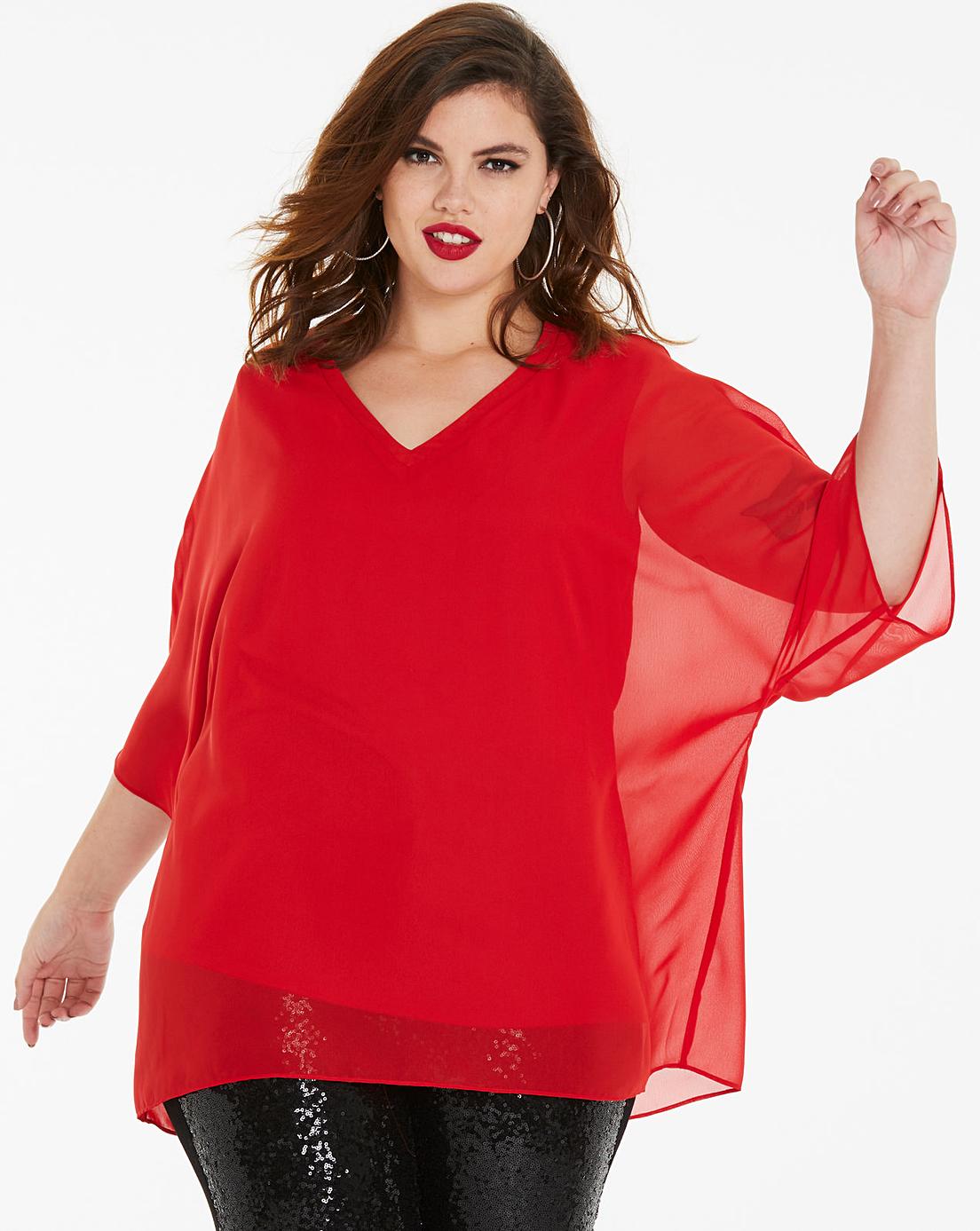 Red V-Neck Top with Jersey Lining | Simply Be