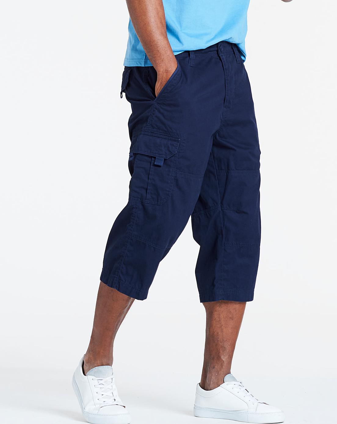 Navy Three Quarter Cargo Shorts Premier Man