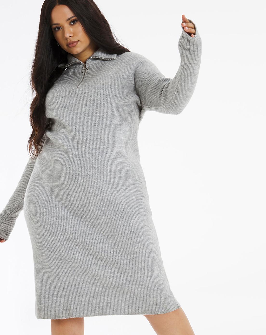 Knitted Cosy Zip Neck Dress Simply Be