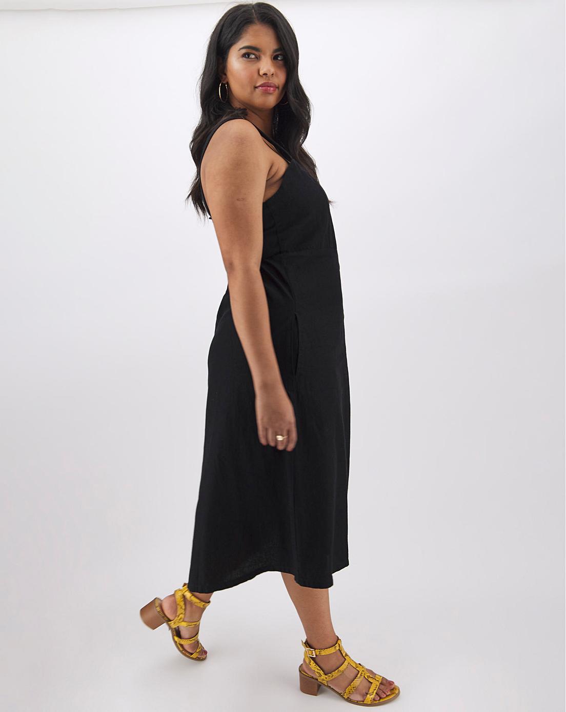 Black Button Front Denim Midi Dress | Simply Be