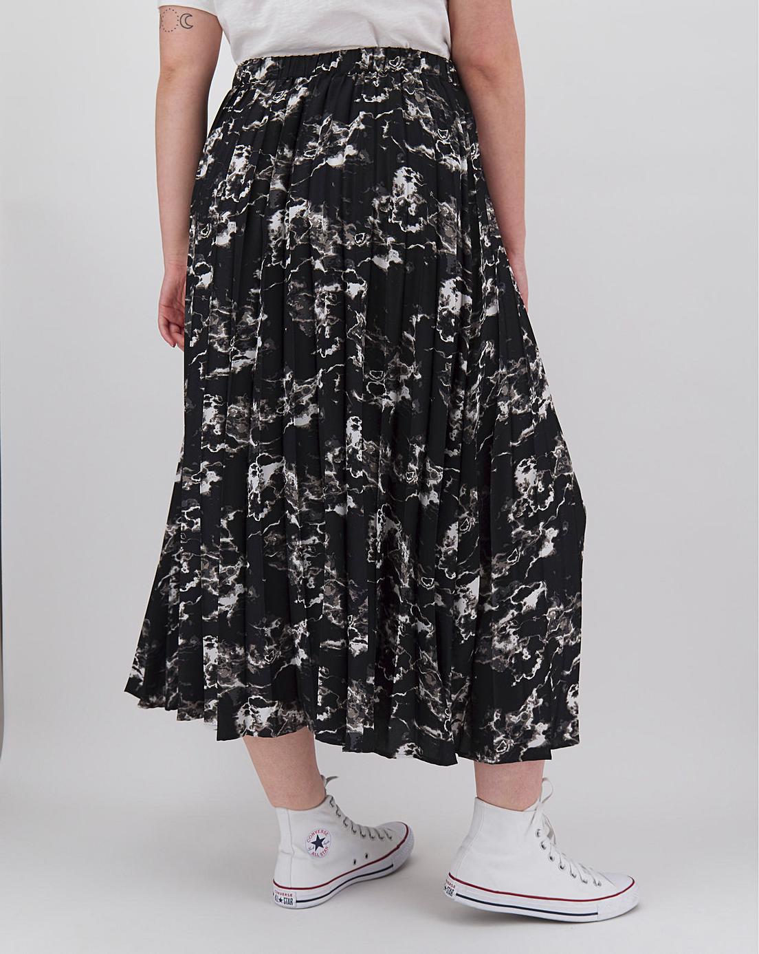 Marble Print Pleat Midi Skirt | Simply Be