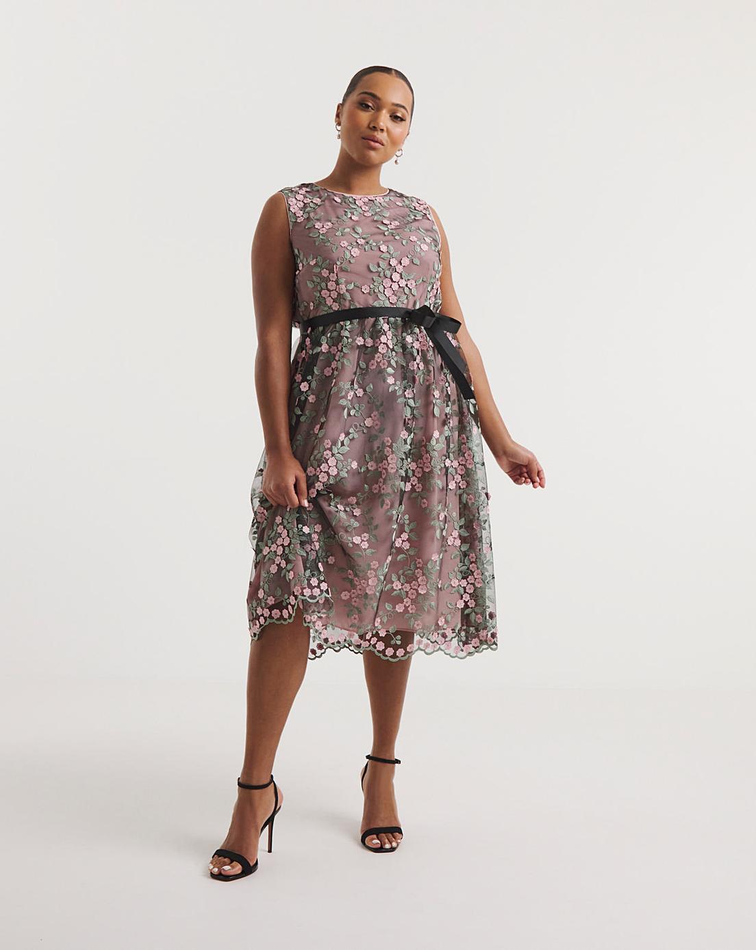 Joanna Hope Floral Mesh Prom Dress Fashion World