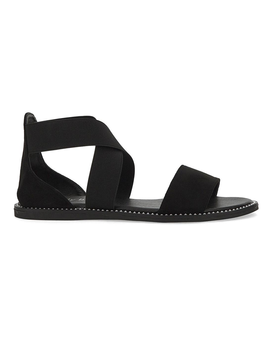 black elastic sandals flat