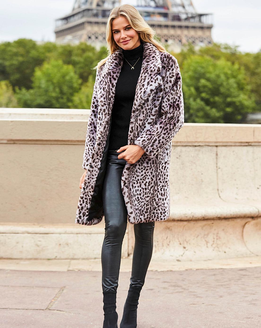 Sosandar Cheetah print Faux Fur Coat | J D Williams