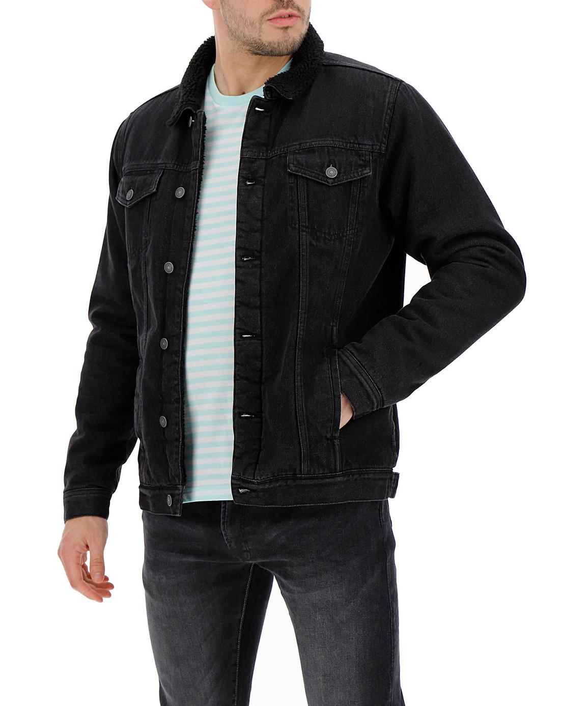 Black Lined Denim Jacket Long Jacamo