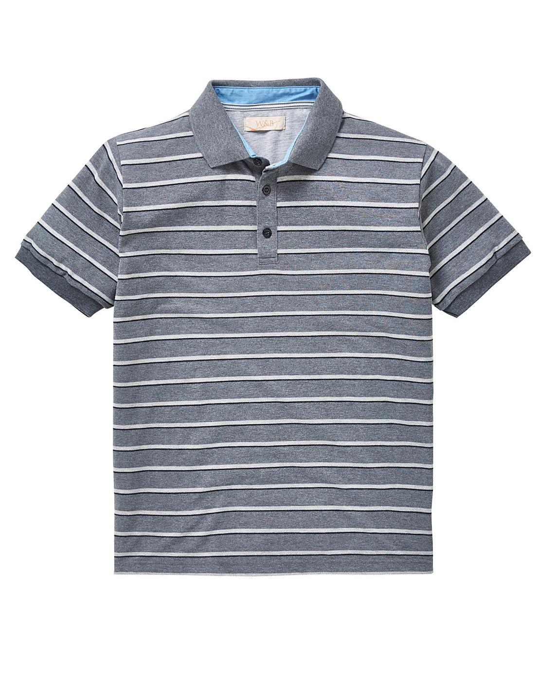 W&B Grey Stripe Polo Shirt L | Jacamo