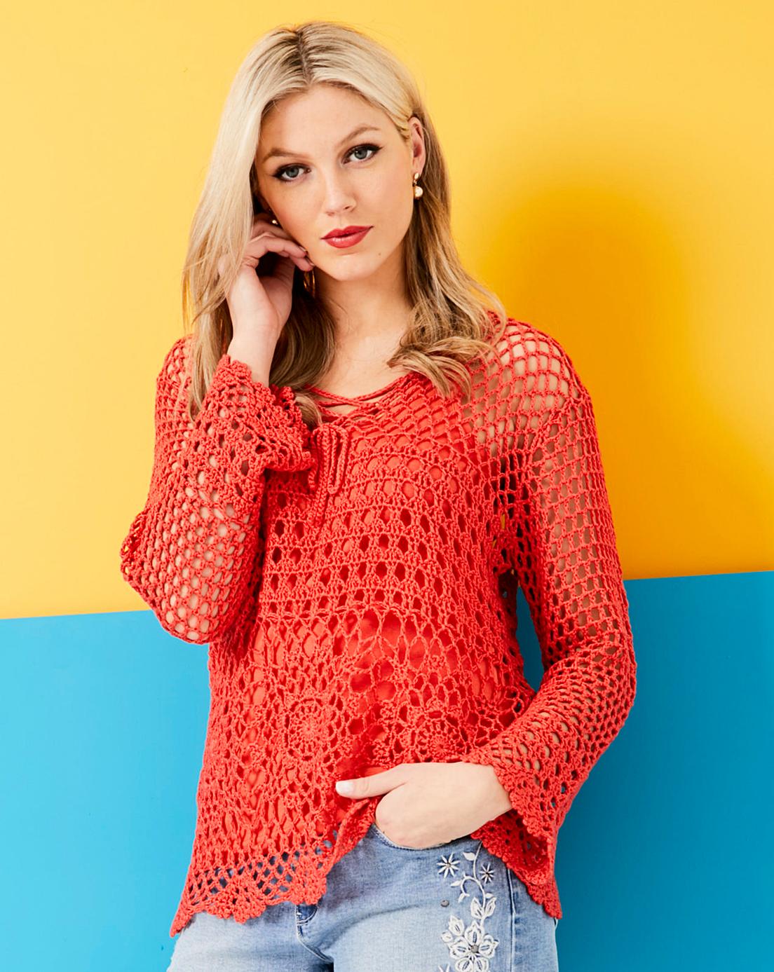 Lace Up Crochet Jumper Fashion World