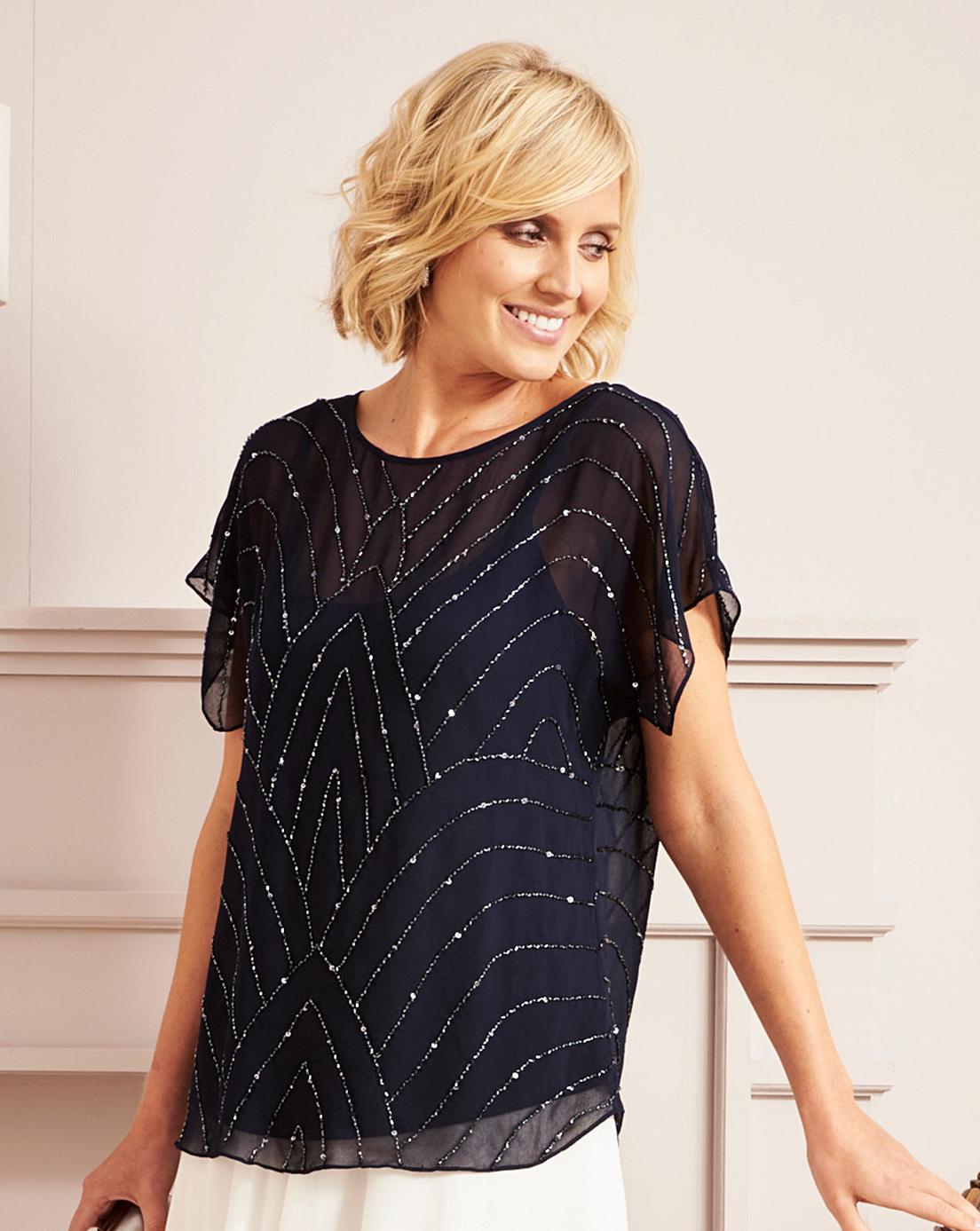 Nightingales Navy Occasion Beaded Top | J D Williams