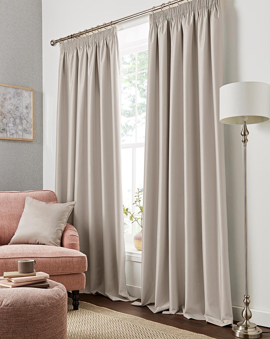 Faux Silk Pencil Pleat Blackout Curtains | J D Williams