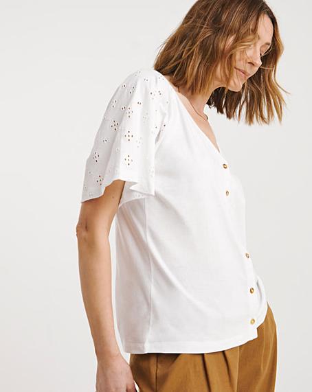 White Broderie Button Front Top | Fashion World