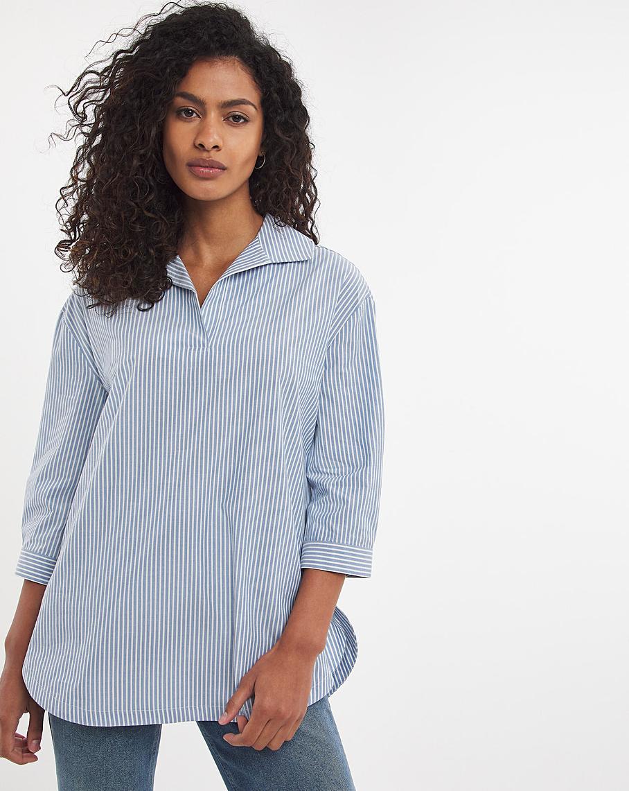 Blue Button Side Relaxed Fit Shirt | J D Williams