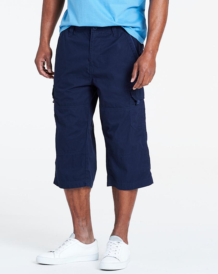 Navy Three Quarter Cargo Shorts | Premier Man