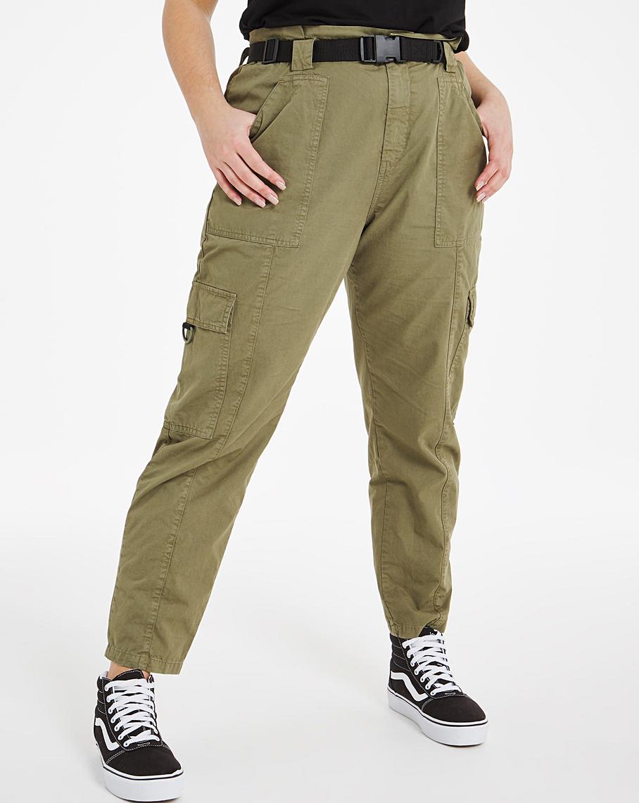 Khaki Belted Cargo Trousers | Oxendales