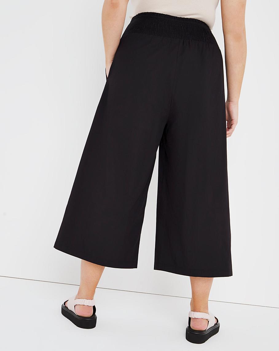 Shirred Waist Poplin Wide Leg Culottes | Simply Be