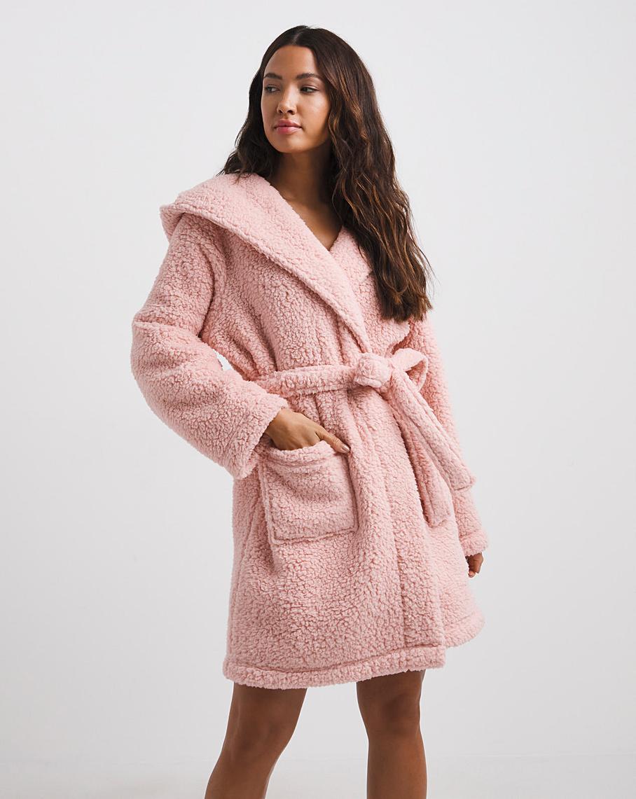 Short Sherpa Hooded Dressing Gown Ambrose Wilson