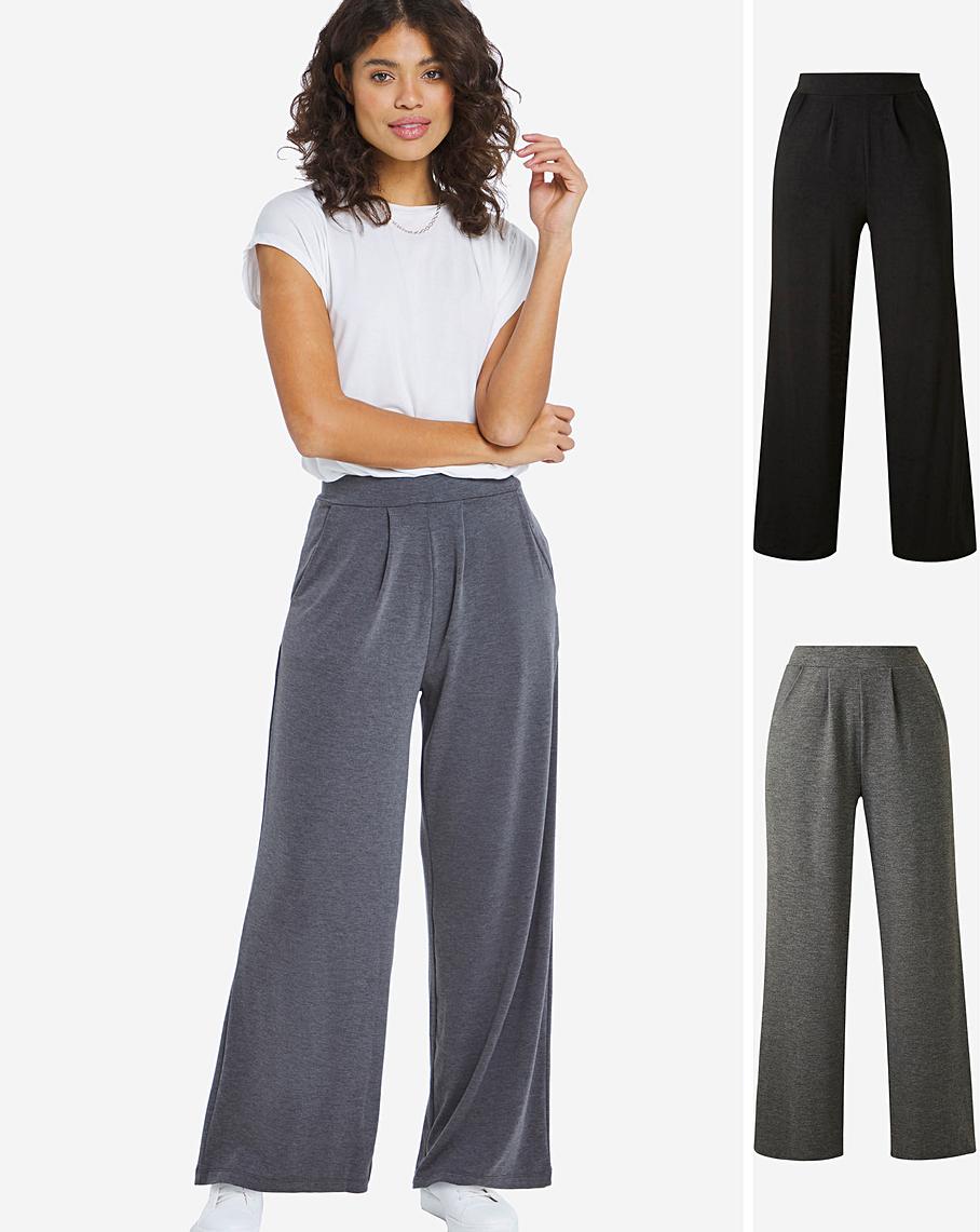 2 Pack Stretch Jersey Wide Trousers J D Williams