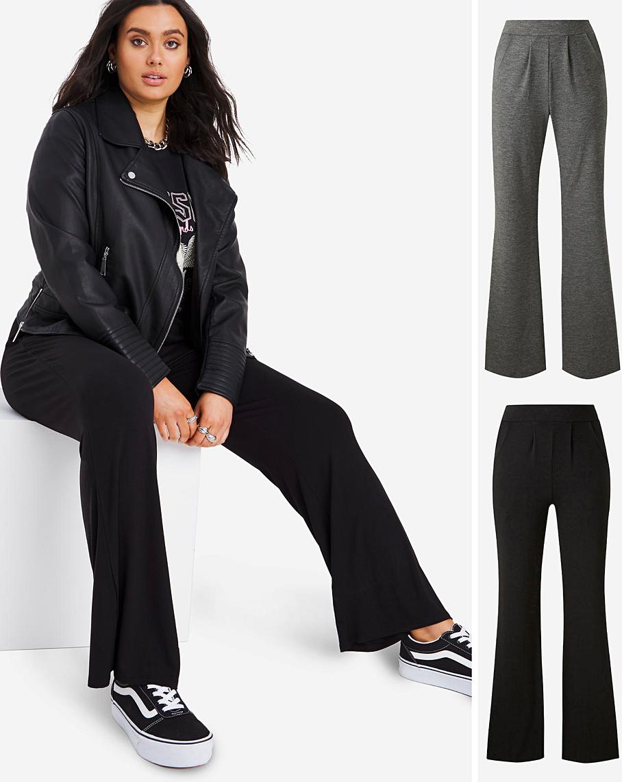 Short Pack of 2 Jersey Bootcut Trousers Fashion World