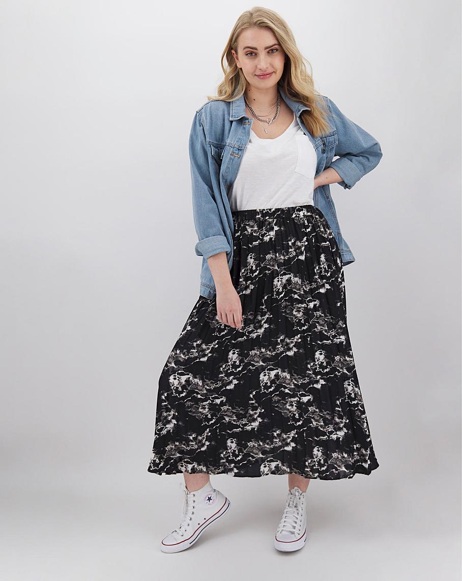 plus cream marble print ruched side midi skirt