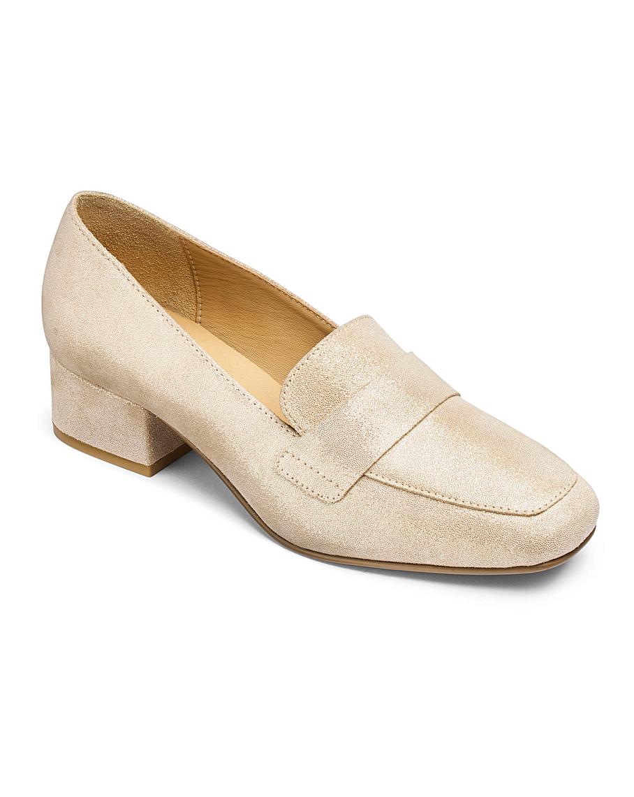 Leather Block Heel Loafers EEE Fit | Simply Be