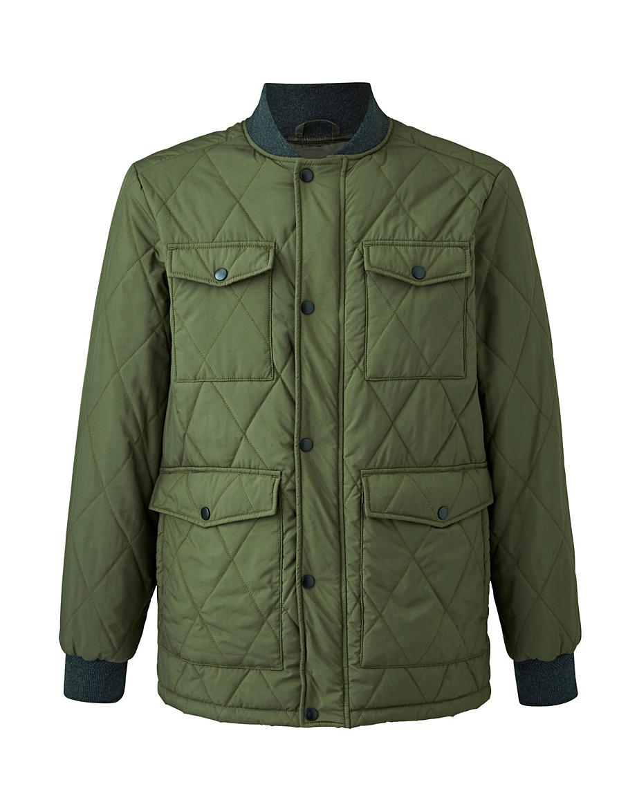 Olive Ribbed Collar Quilted Jacket | Premier Man