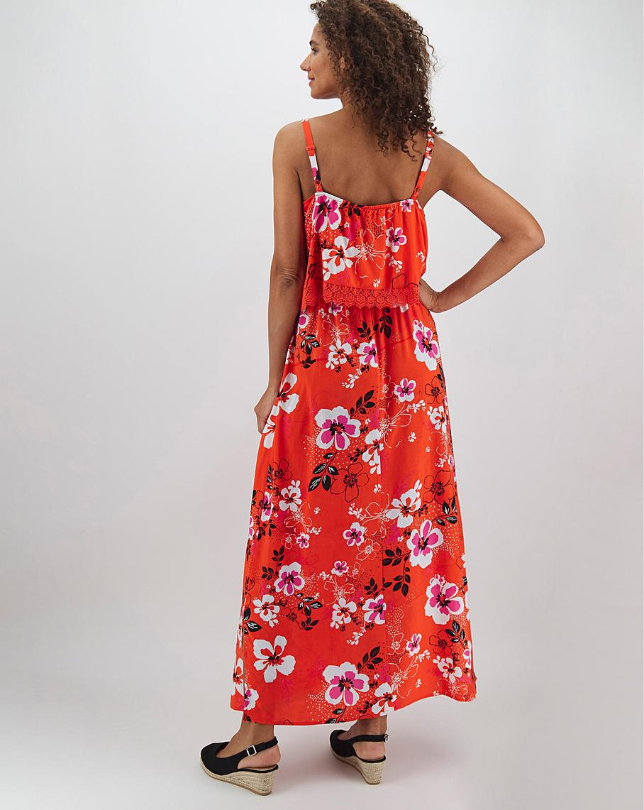 Red Floral Lace Trim Layer Maxi Dress | J D Williams