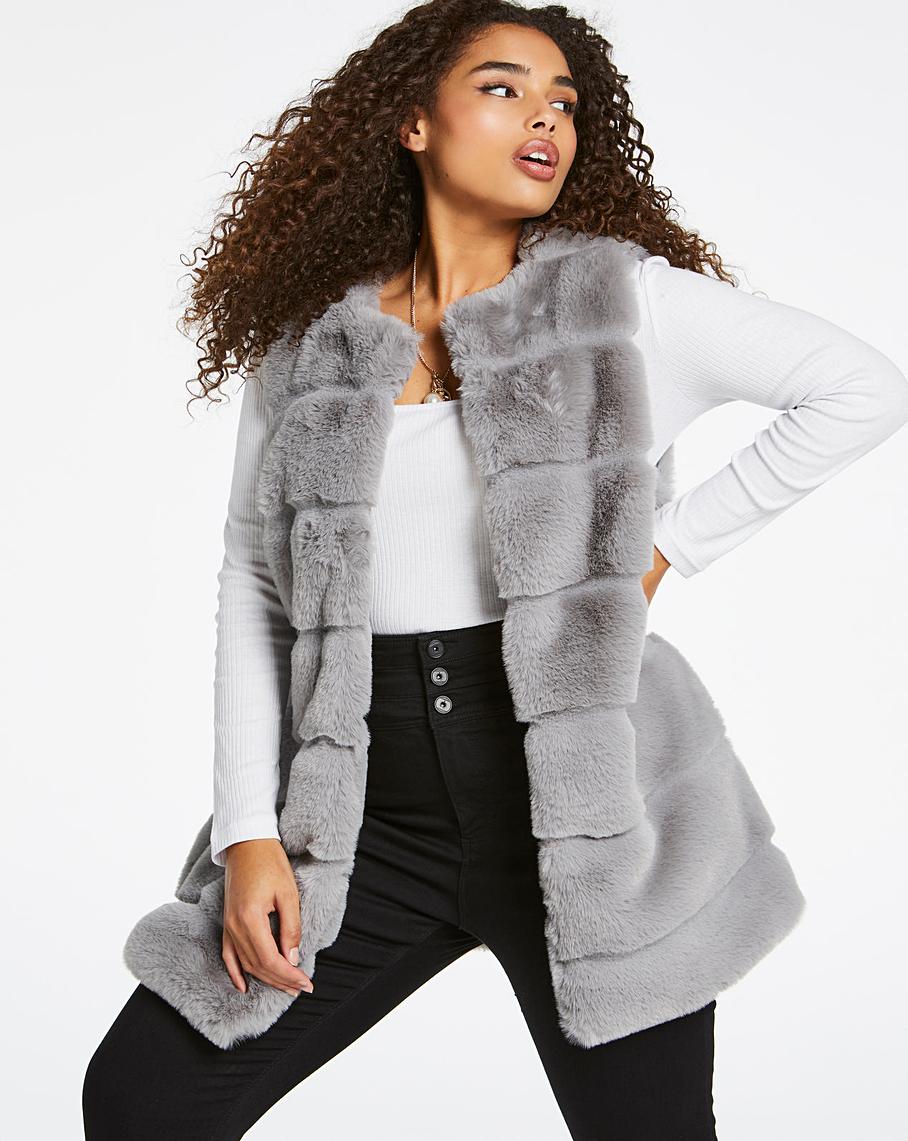 Grey Stepped Faux Fur Gilet | Simply Be