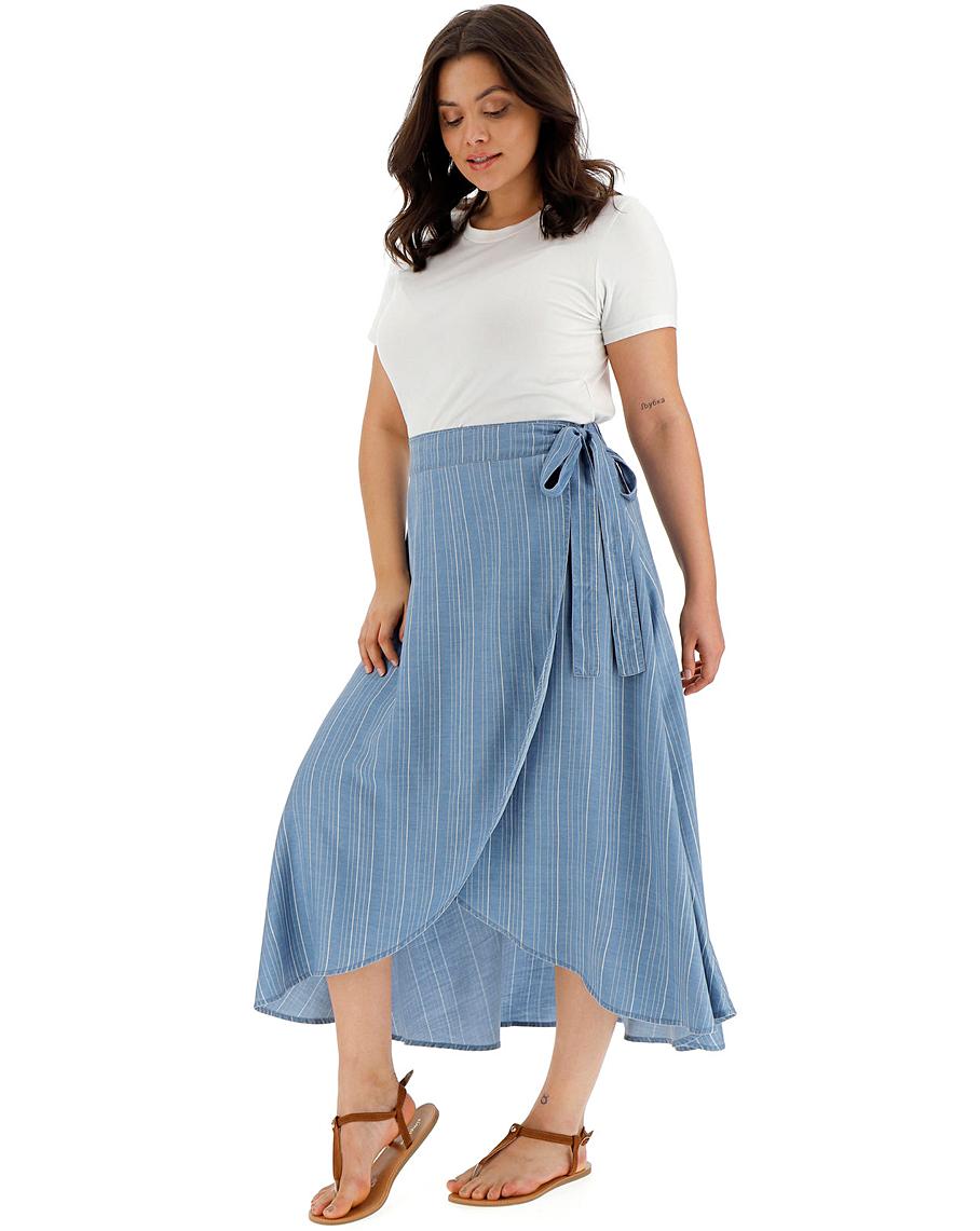 Stripe Lyocell Denim Wrap Maxi Skirt | Simply Be