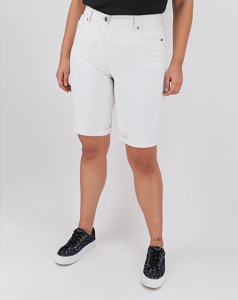 24/7 White Knee Length Denim Shorts | Simply Be