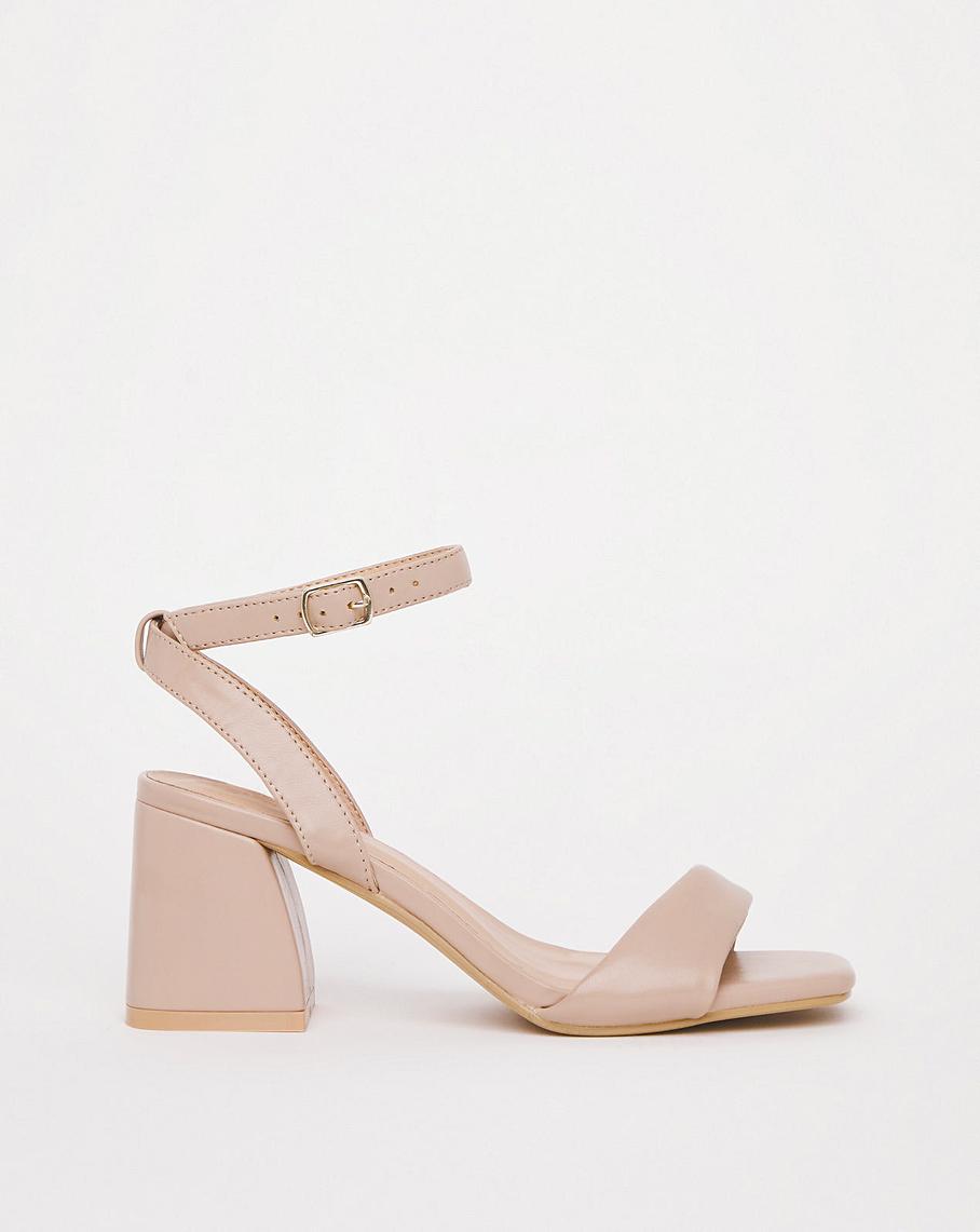 tan barely there block heels