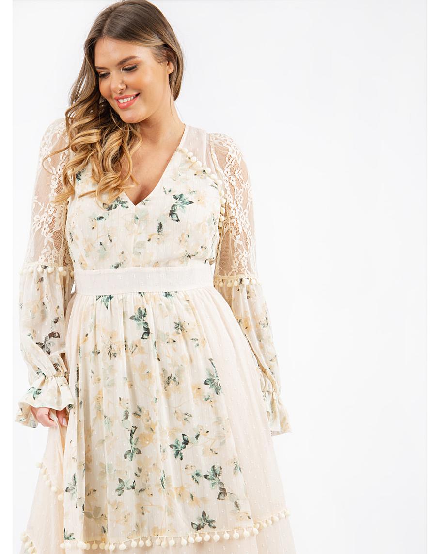 Lovedrobe Luxe Cream Floral Maxi Dress | Simply Be