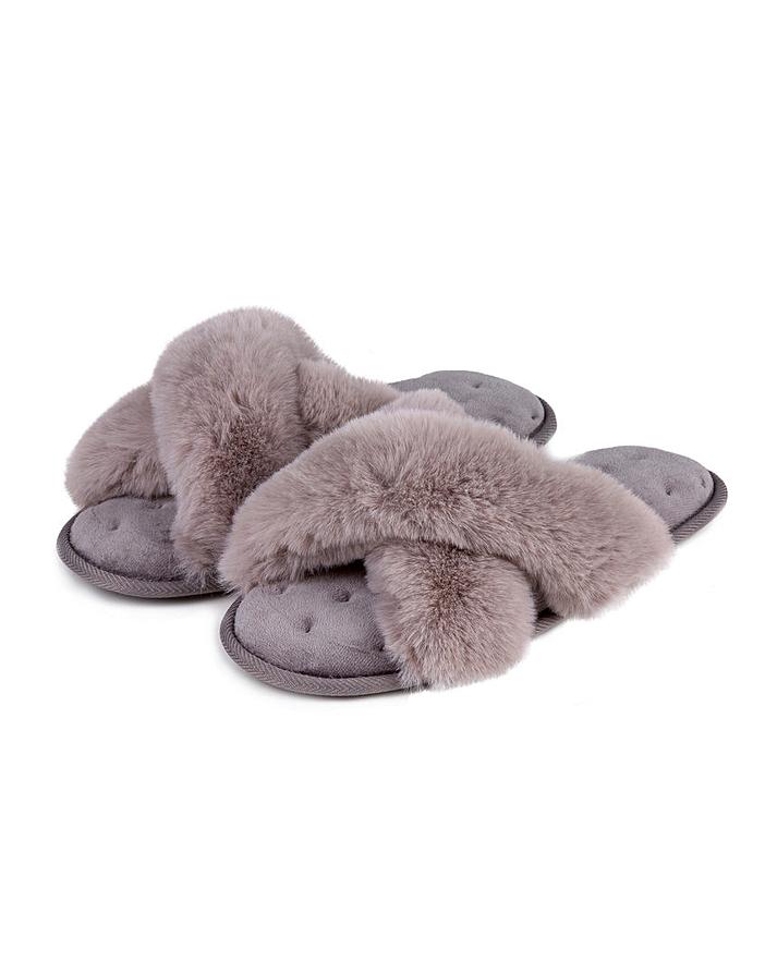 Totes Isotoner Fluffy Cross Slippers | Simply Be