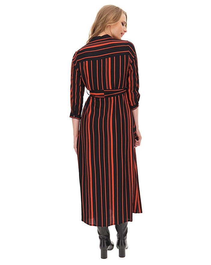 Black/Brown Stripe Maxi Shirt Dress J D Williams