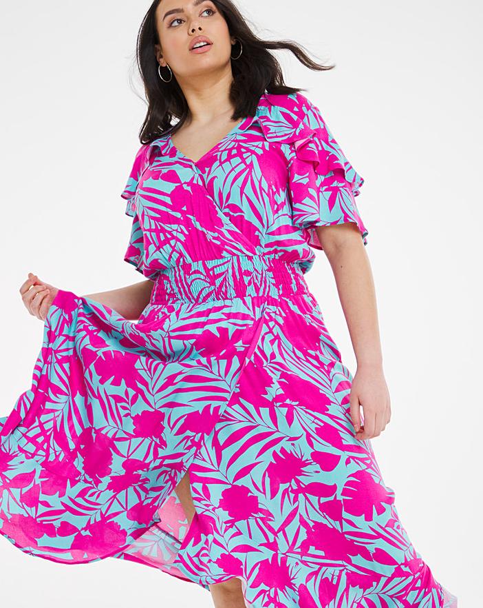 Tropical Print Shirred Waist Midi Dress | Simply Be