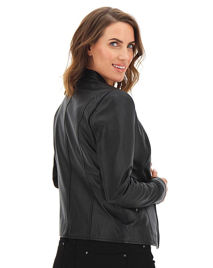 Collarless Leather Biker Jacket | Oxendales