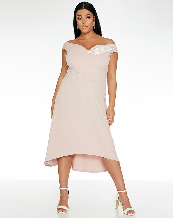 Quiz Curve Sweetheart Dip Hem Dress | Simply Be