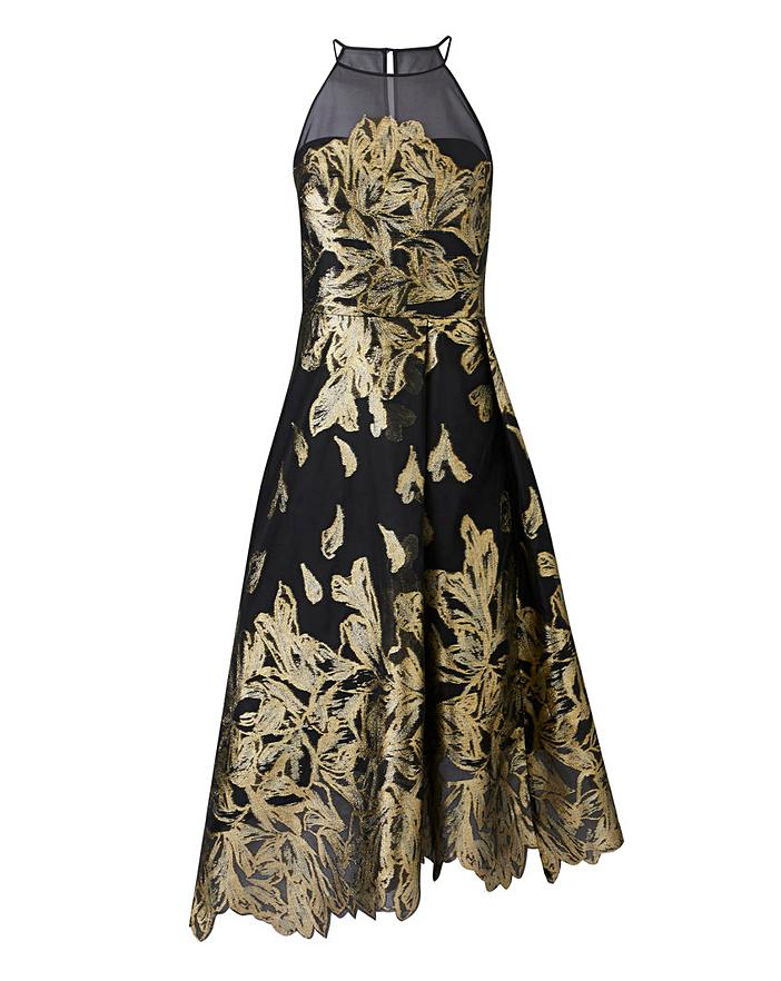 oasis gold leaf dress