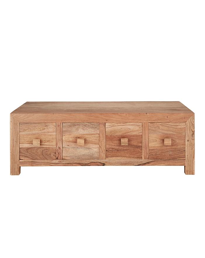 Java Ready Assembled Solid Acacia Wood 8 Drawer Storage Coffee Table
