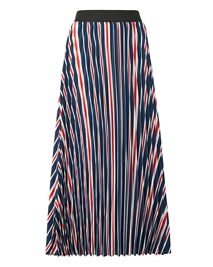 Navy Stripe Sunray Pleat Maxi Skirt | Crazy Clearance