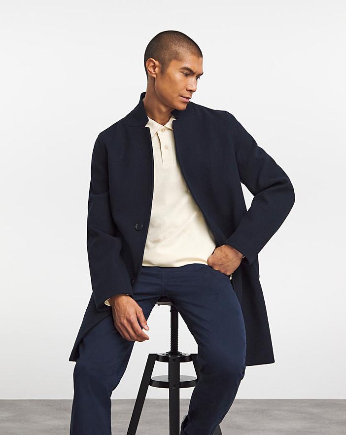 Navy Faux Wool Turn Up Collar Coat | J D Williams