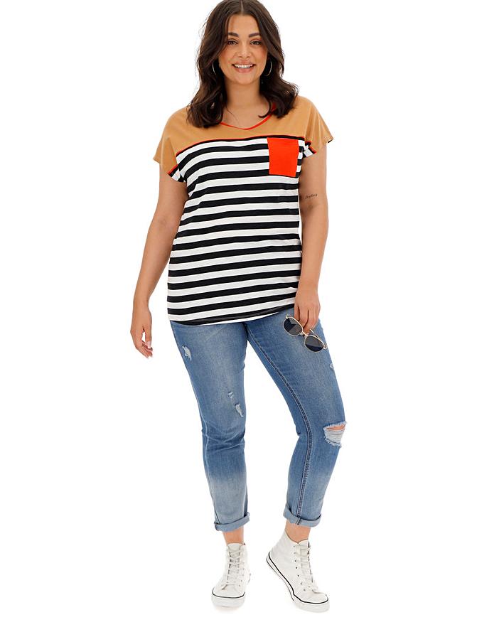 Striped Curved Hem TShirt Simply Be