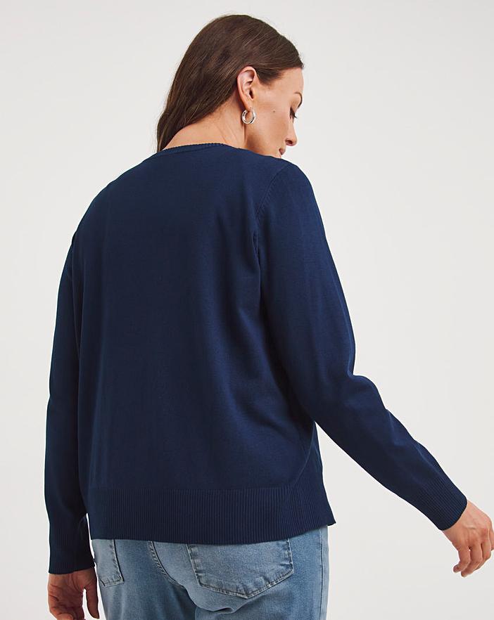 Navy Crew Neck Cardigan | Ambrose Wilson