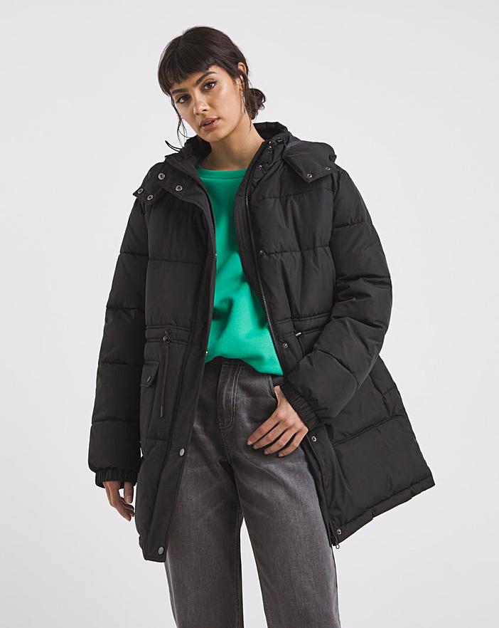Black Relaxed Fit Puffer Coat | J D Williams