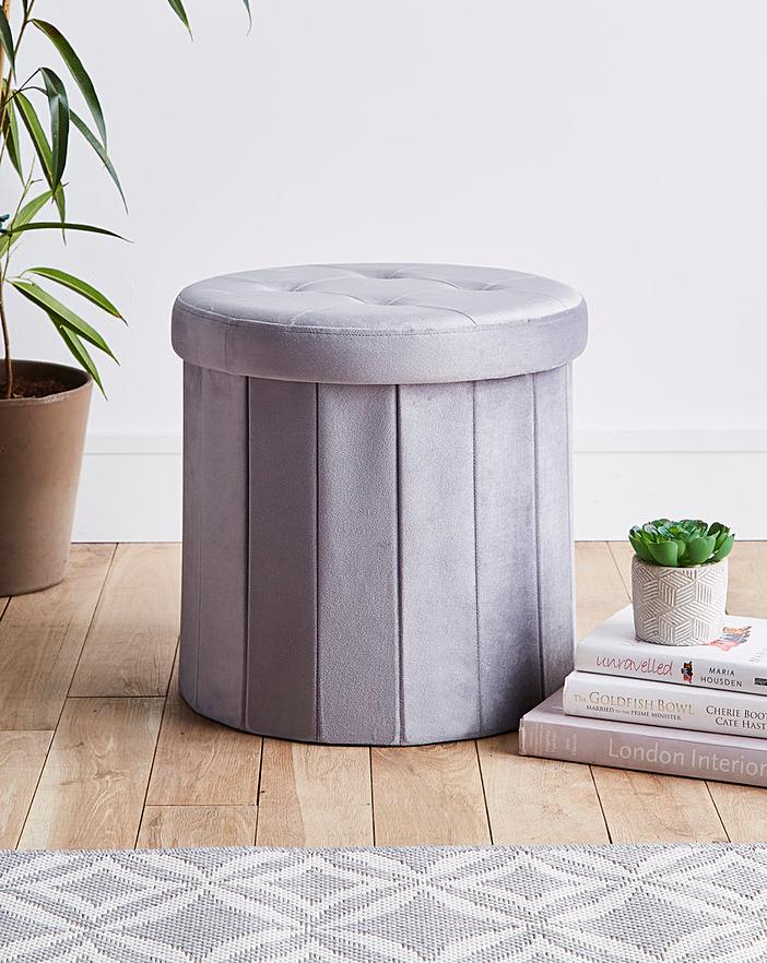 Grey Round Velvet Storage Box J D Williams