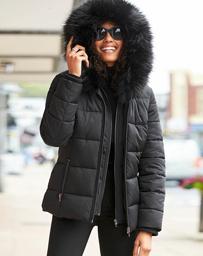 Sosandar Faux Fur Trim Padded Coat | J D Williams