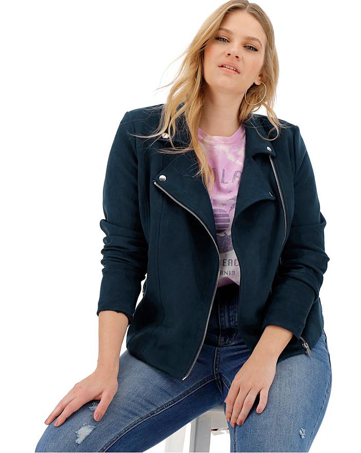 Navy Suedette Biker Jacket Simply Be