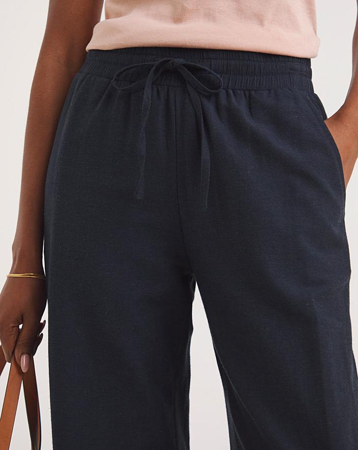 Navy Linen Mix Wide Leg Trousers | J D Williams